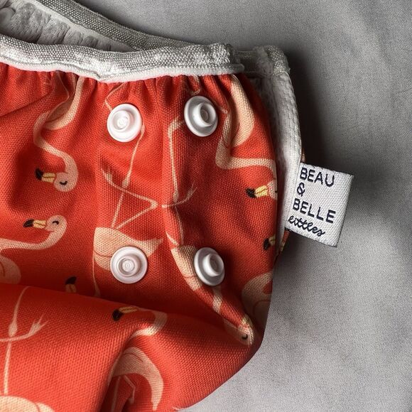 Beau & Belle Nageuret Girls Reusable Swim Diaper,  Red W Flamingos, Size 0-36M - Picture 4 of 7